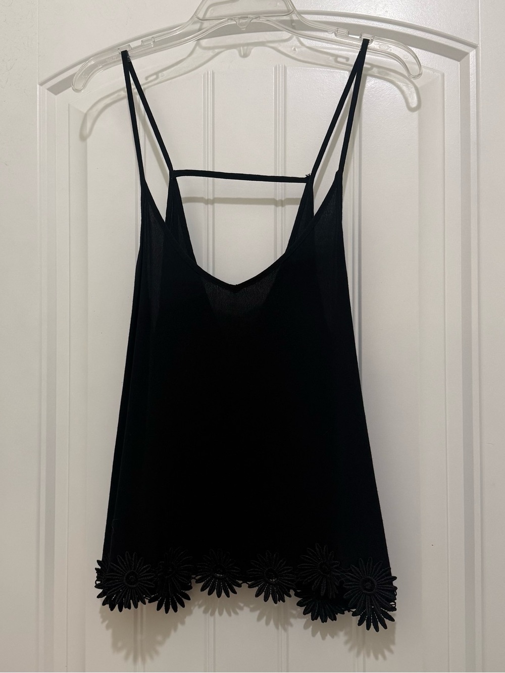 Mint Black Daisy Lace Doily Floral Hem Spaghetti Strap Tank Top - Womens Medium